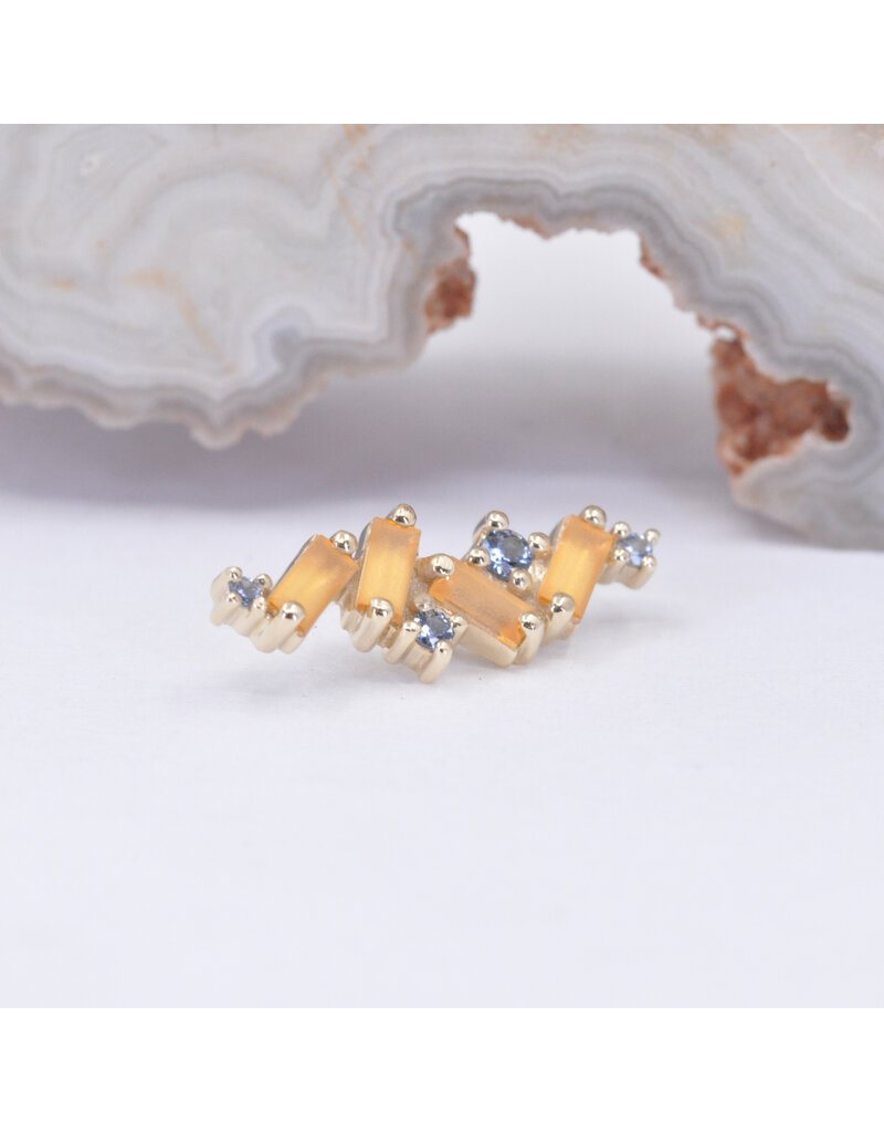 BVLA Genesis with Sandblasted Honey Topaz and Polar Sapphire in 14k Yellow Gold 16g Threaded End by BVLA!