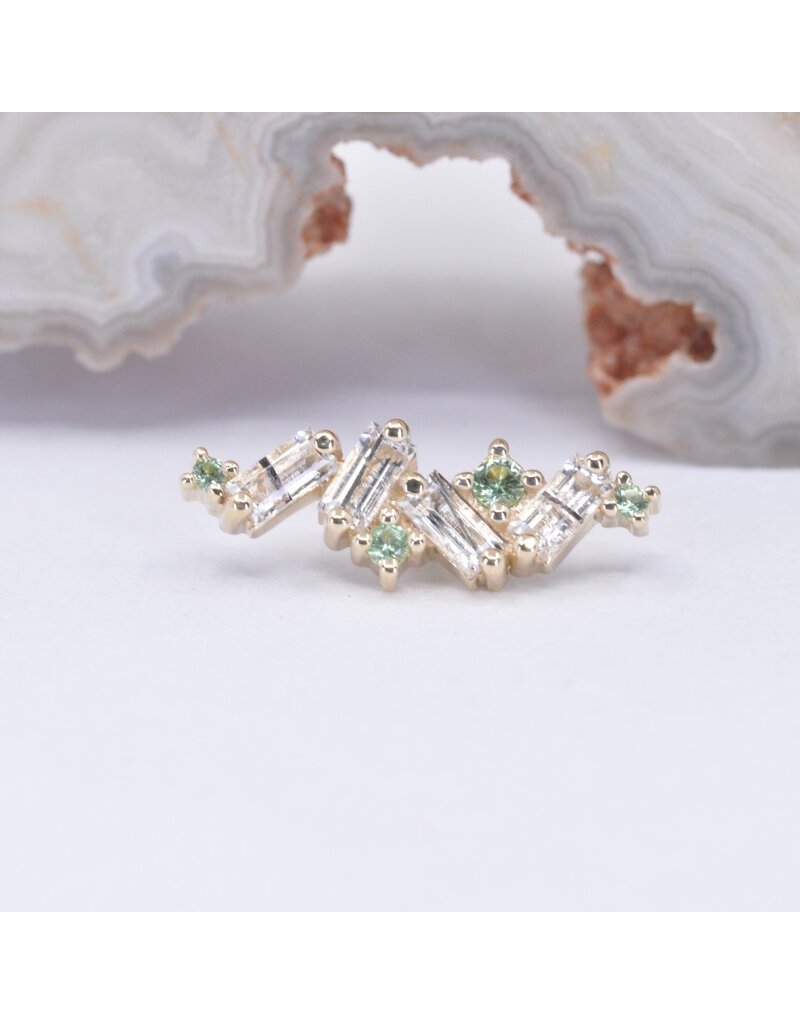 BVLA Genesis with Tourmalinated Quartz and Genuine Grade AA Tsavorite Garnet in 14k Yellow Gold 16g Threaded End by BVLA!