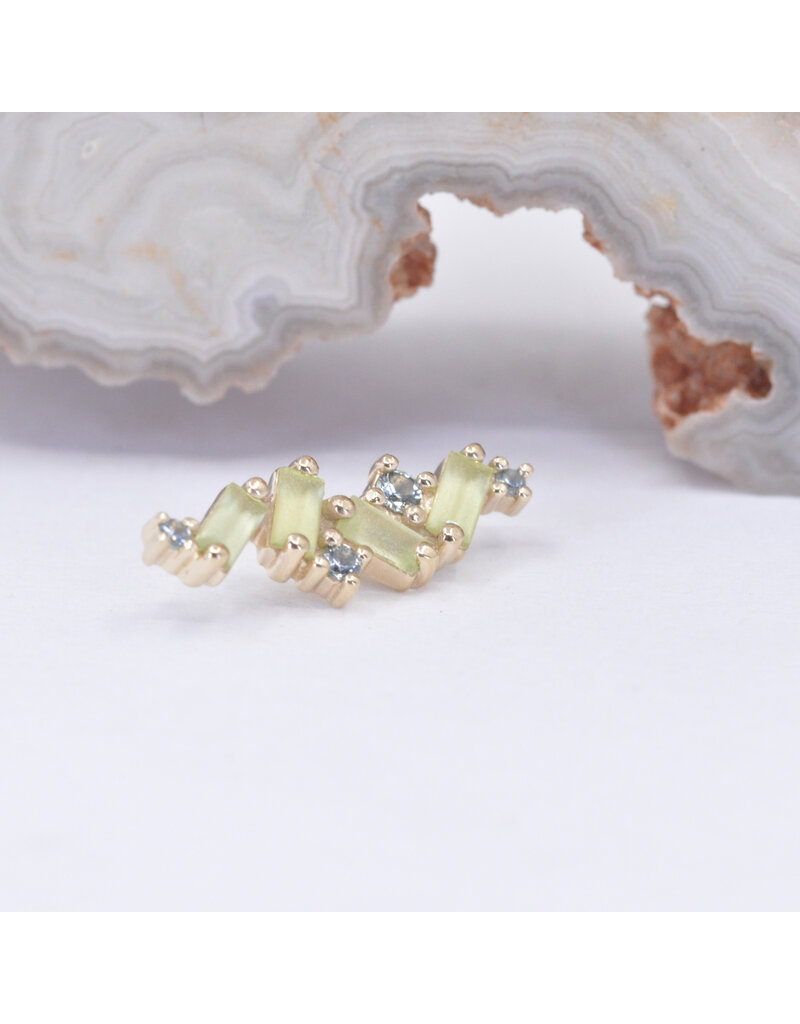 BVLA Genesis with Sandblasted Grade AA Peridot and Grade AA Grey Sapphire in 14k Yellow Gold 16g Threaded End by BVLA!