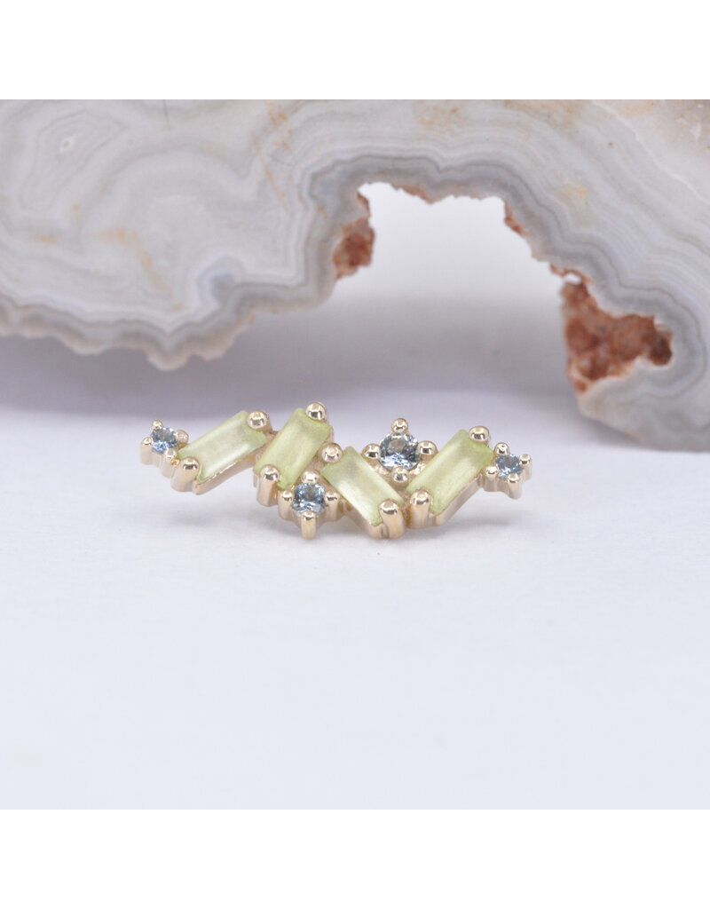 BVLA Genesis with Sandblasted Grade AA Peridot and Grade AA Grey Sapphire in 14k Yellow Gold 16g Threaded End by BVLA!