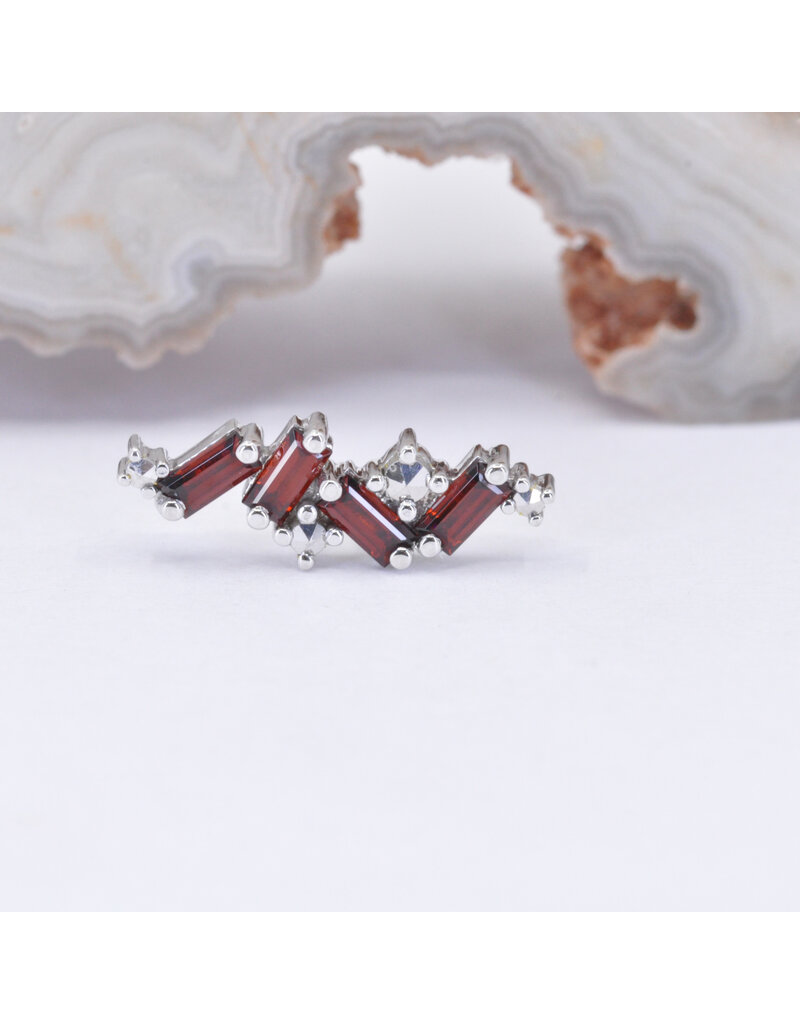 BVLA Genesis 16g Threaded End 14k White Gold Garnet AA and Marcasite