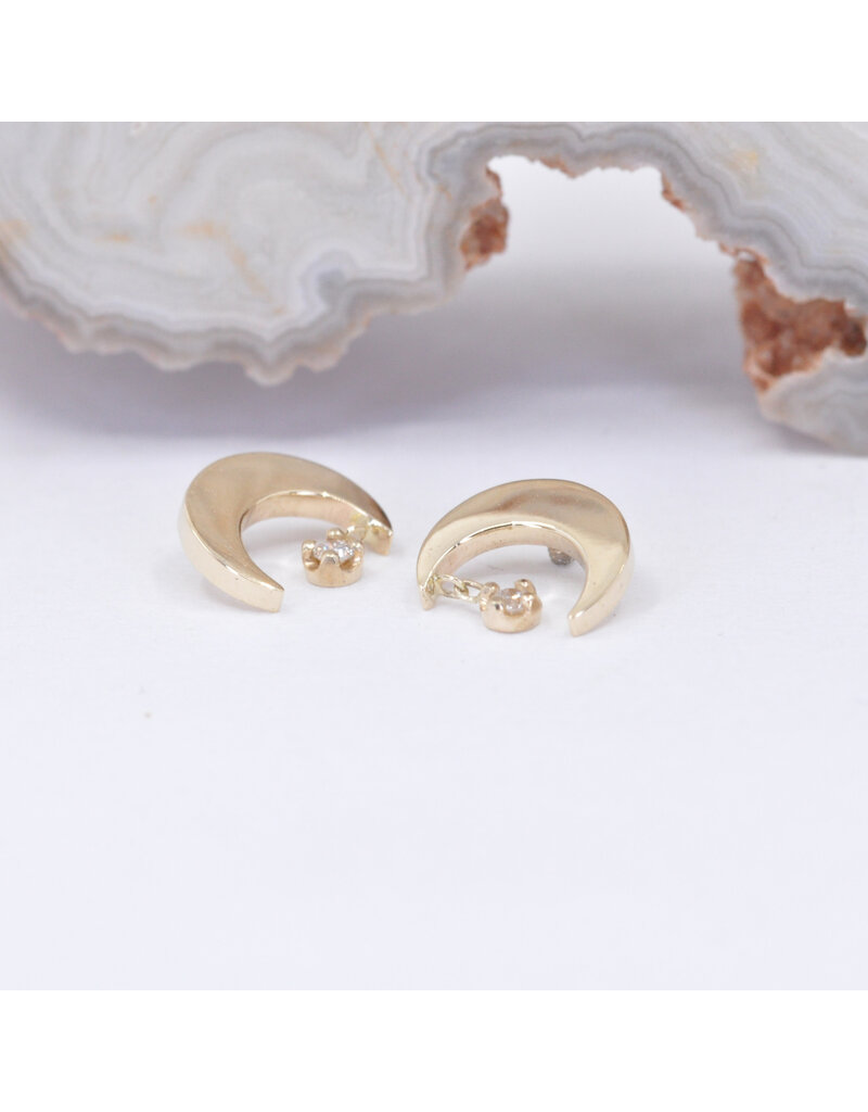 BVLA Arcane Crescent Moon with Genuine VS Diamond in 14k Gold 16g Threaded Ends by BVLA!