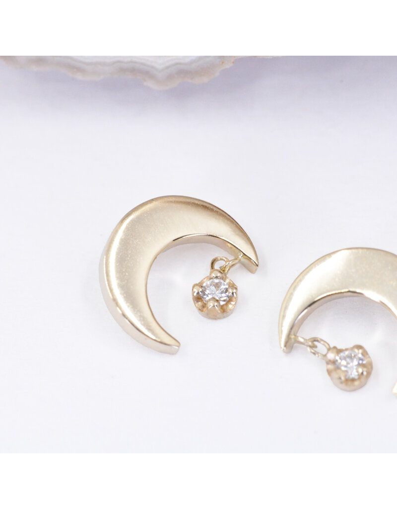 BVLA Arcane Crescent Moon with Genuine VS Diamond in 14k Gold 16g Threaded Ends by BVLA!