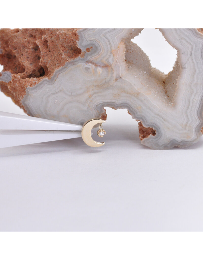 BVLA Arcane Crescent Moon with Genuine VS Diamond in 14k Gold 16g Threaded Ends by BVLA!