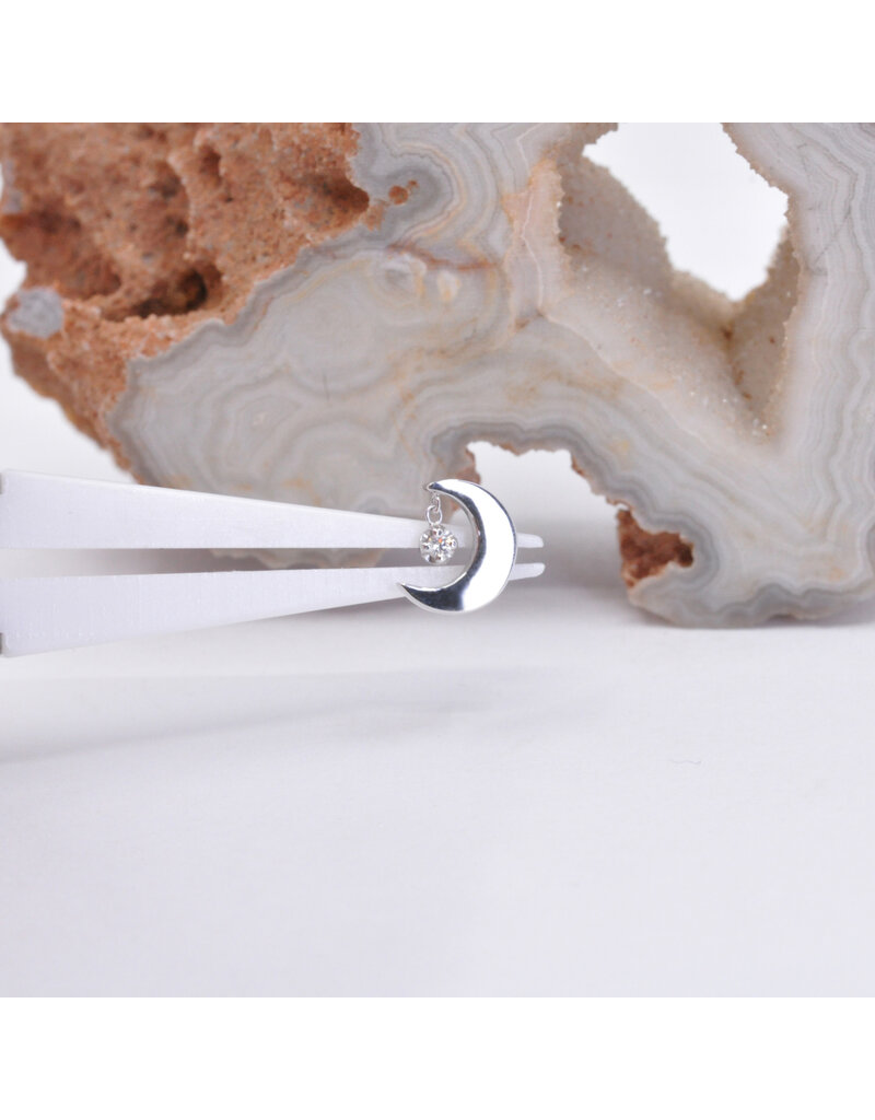 BVLA Arcane Crescent Moon with Genuine VS Diamond in 14k Gold 16g Threaded Ends by BVLA!