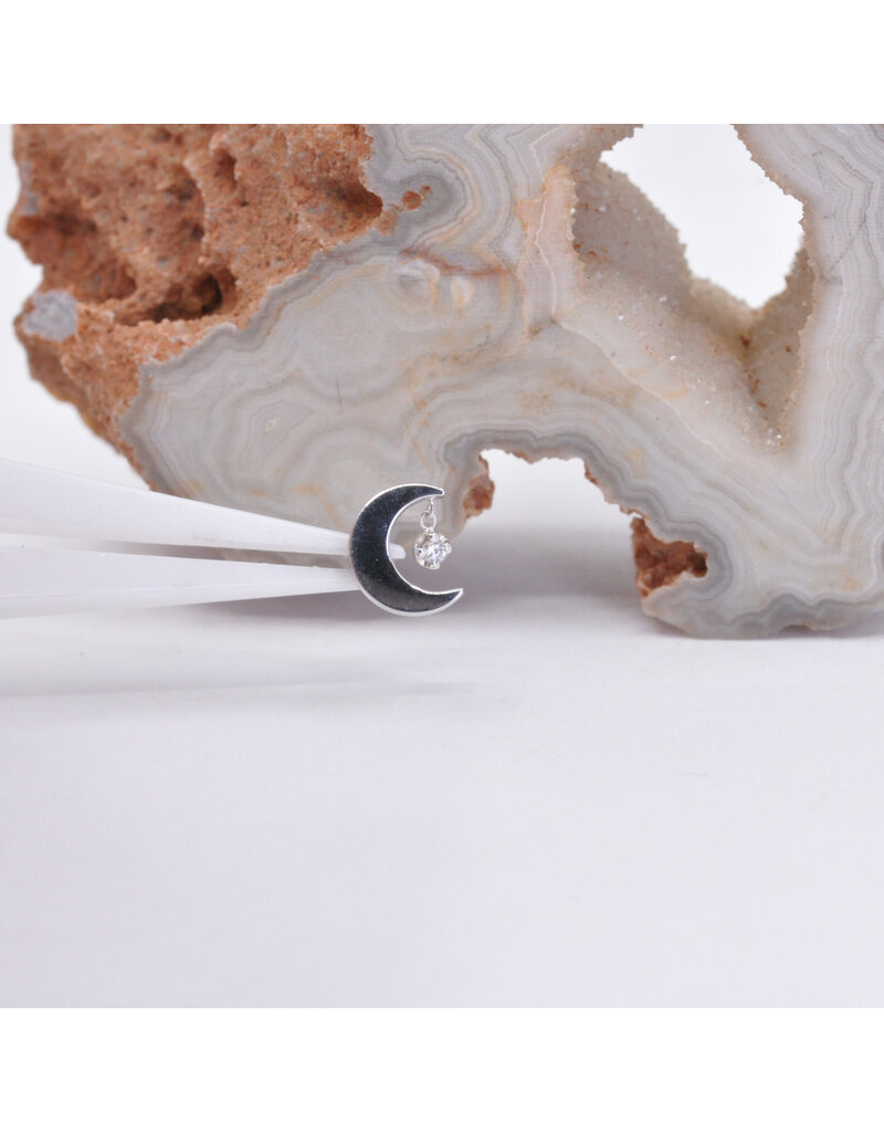 BVLA Arcane Crescent Moon with Genuine VS Diamond in 14k Gold 16g Threaded Ends by BVLA!