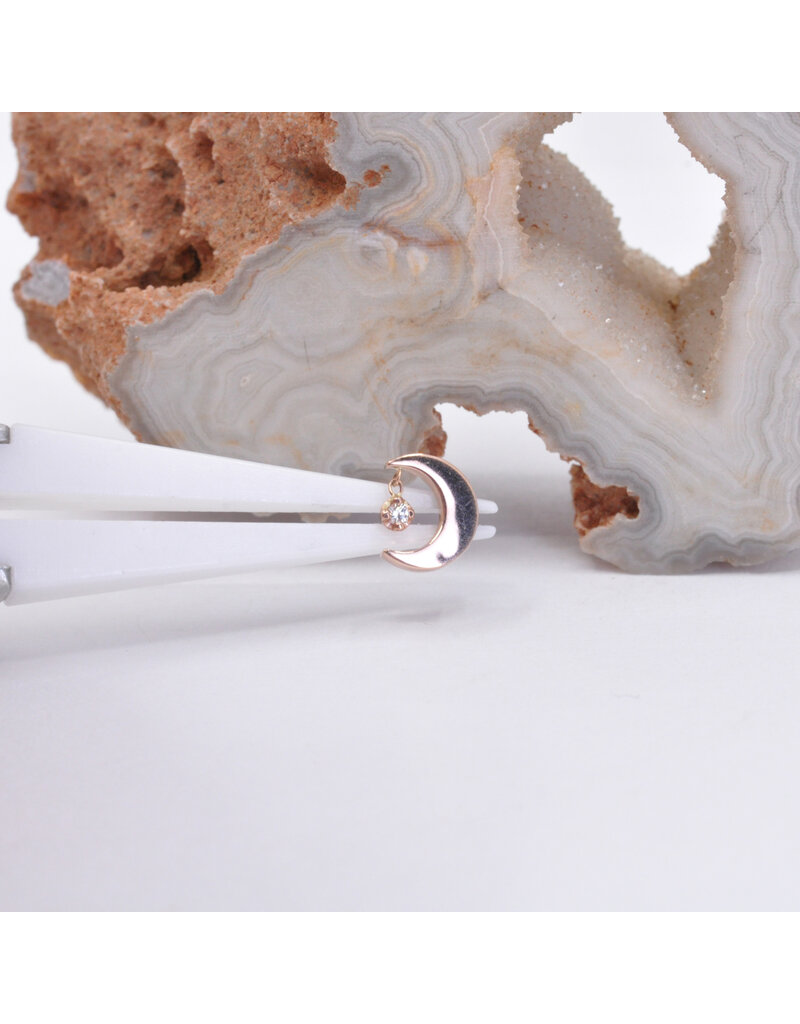 BVLA Arcane Crescent Moon with Genuine VS Diamond in 14k Gold 16g Threaded Ends by BVLA!