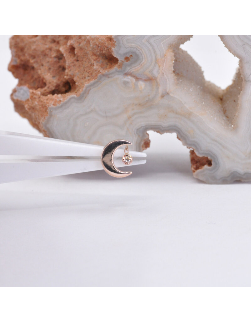 BVLA Arcane Crescent Moon with Genuine VS Diamond in 14k Gold 16g Threaded Ends by BVLA!