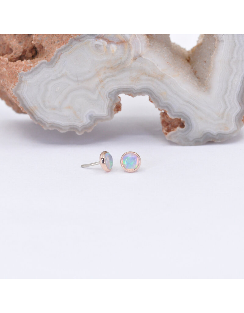 BVLA 3mm Cup with Grade AAA Genuine White Opal Cabochon in 14k Rose Gold Threadless Ends