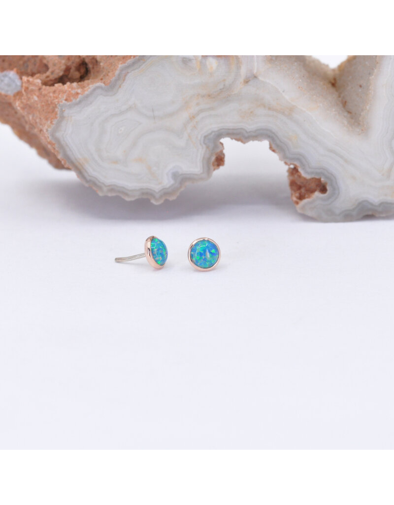 BVLA 3mm Cup with Synthetic Teal Opal Cabochon in 14k Rose Gold Threadless Ends