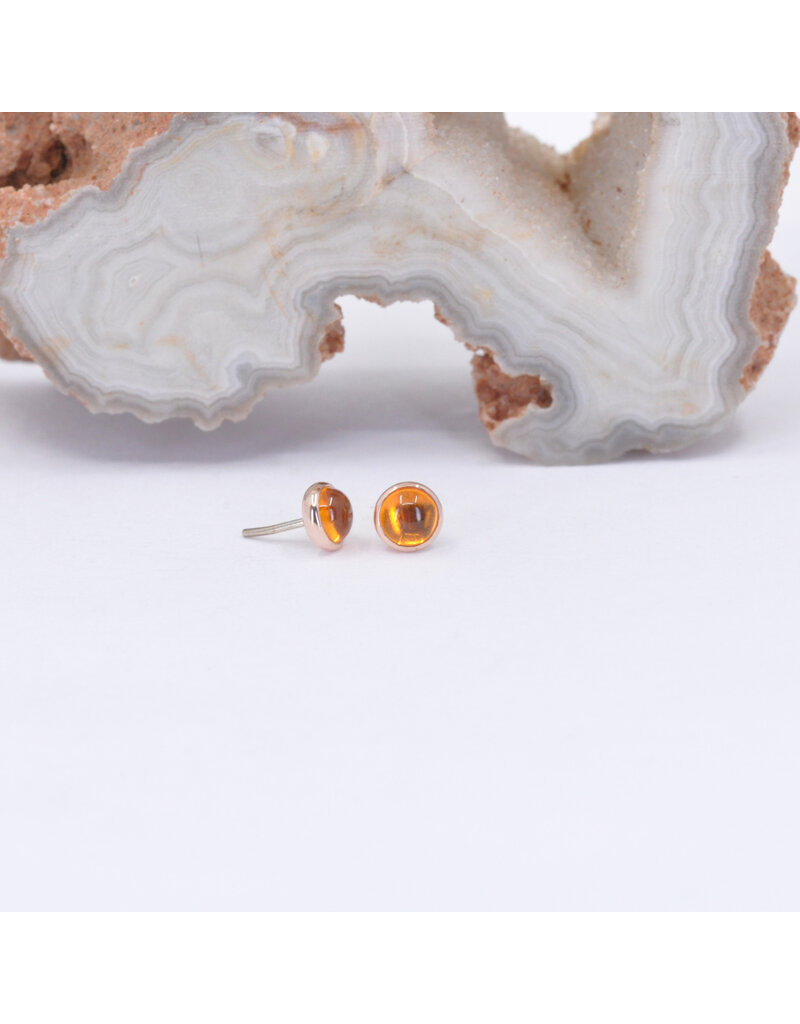 BVLA 3mm Cup with Grade AA Mexican Fire Opal Cabochon in 14k Rose Gold Threadless Ends