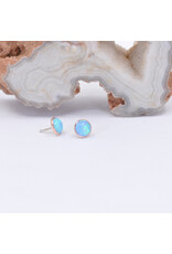 BVLA 4mm Cup with Synthetic Baby Blue Opal Cabochon in 14k Rose Gold Threadless Ends