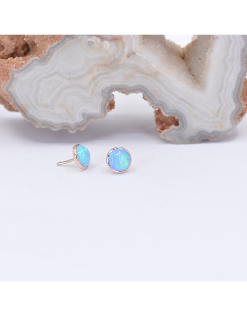 BVLA 4mm Cup with Synthetic Baby Blue Opal Cabochon in 14k Rose Gold Threadless Ends