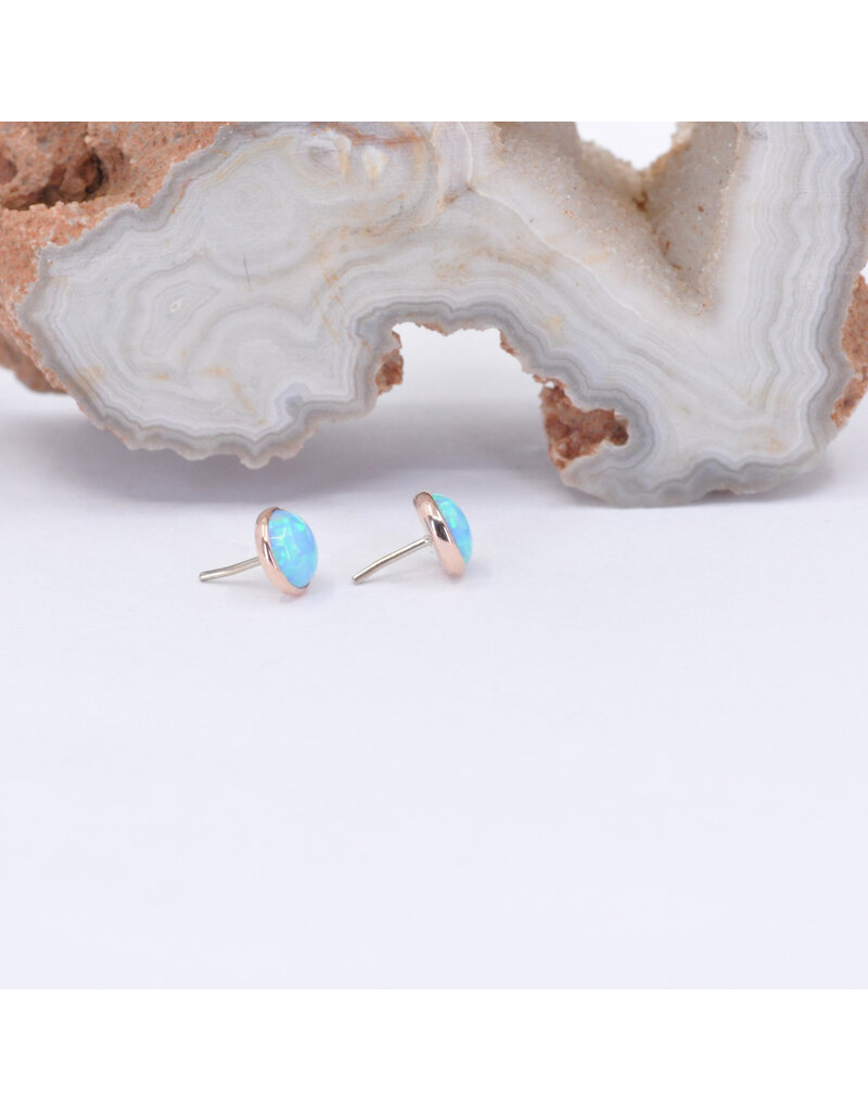BVLA 4mm Cup with Synthetic Baby Blue Opal Cabochon in 14k Rose Gold Threadless Ends