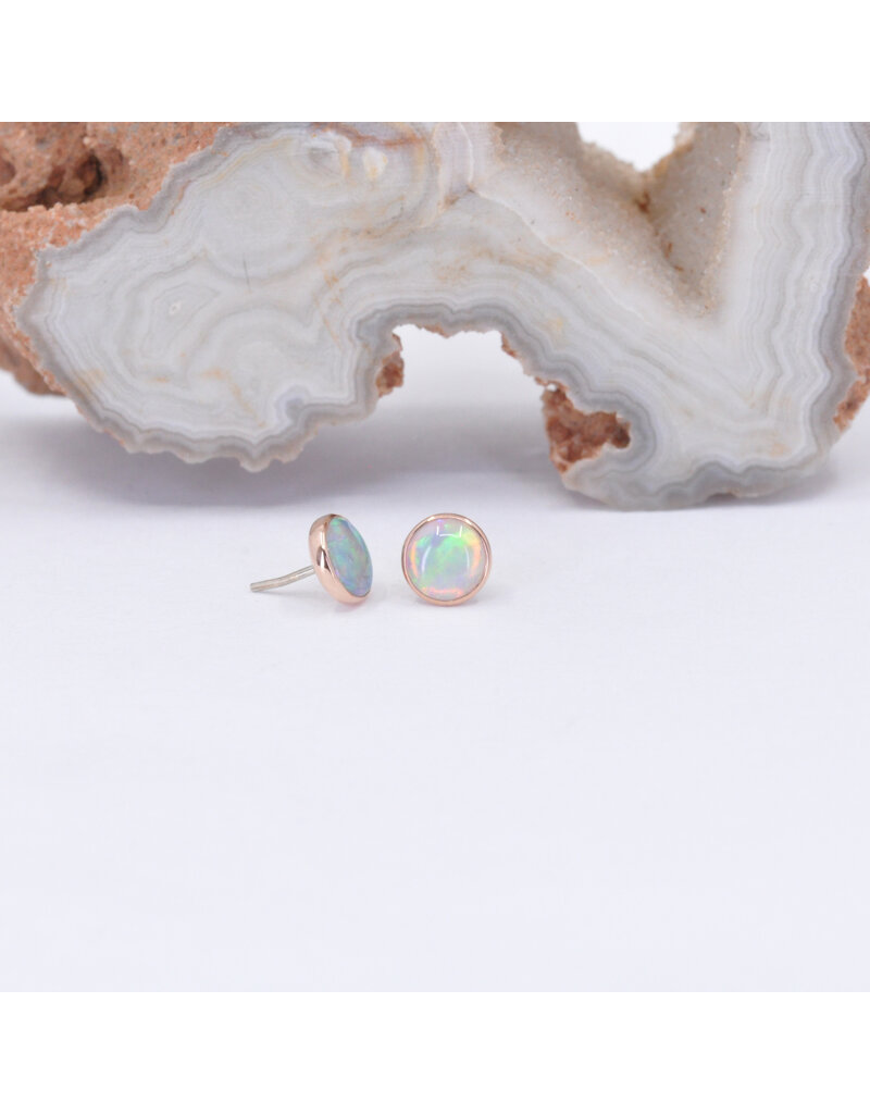 BVLA 4mm Cup with Grade AA Genuine White Opal Cabochon in 14k Rose Gold Threadless Ends