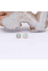BVLA 4mm Cup with Grade AA Genuine White Opal Cabochon in 14k Rose Gold Threadless Ends