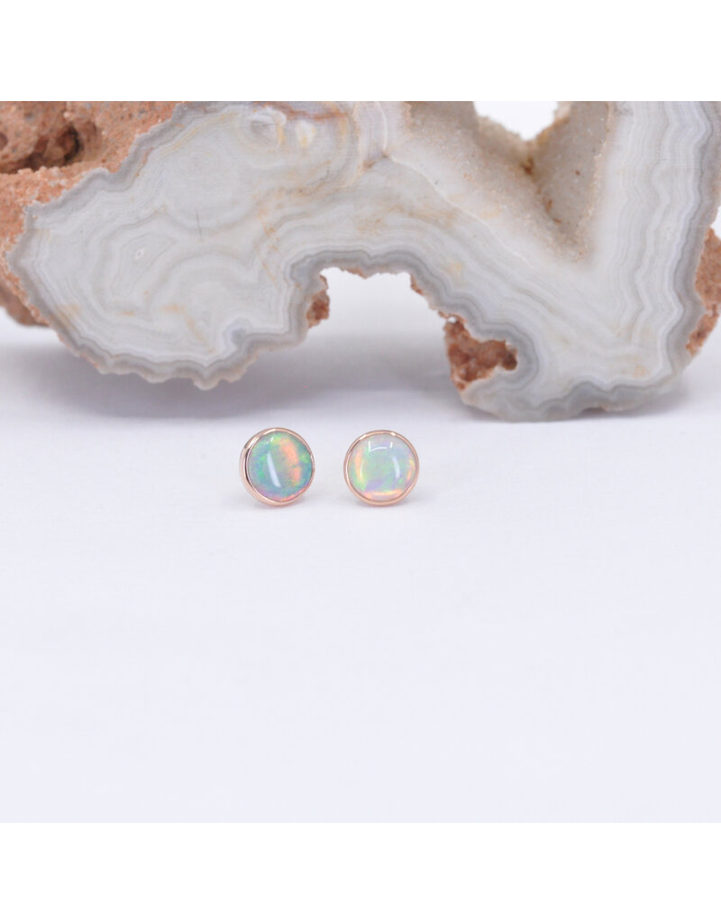 BVLA 4mm Cup with Grade AA Genuine White Opal Cabochon in 14k Rose Gold Threadless Ends
