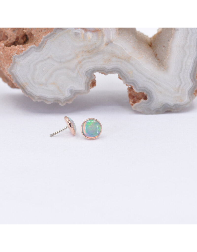 BVLA 4mm Cup with Grade AA Genuine White Opal Cabochon in 14k Rose Gold Threadless Ends
