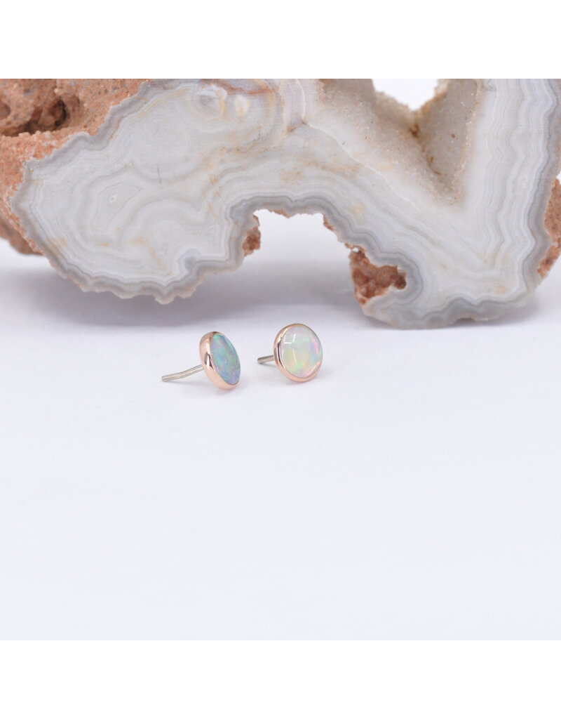 BVLA 4mm Cup with Grade AA Genuine White Opal Cabochon in 14k Rose Gold Threadless Ends