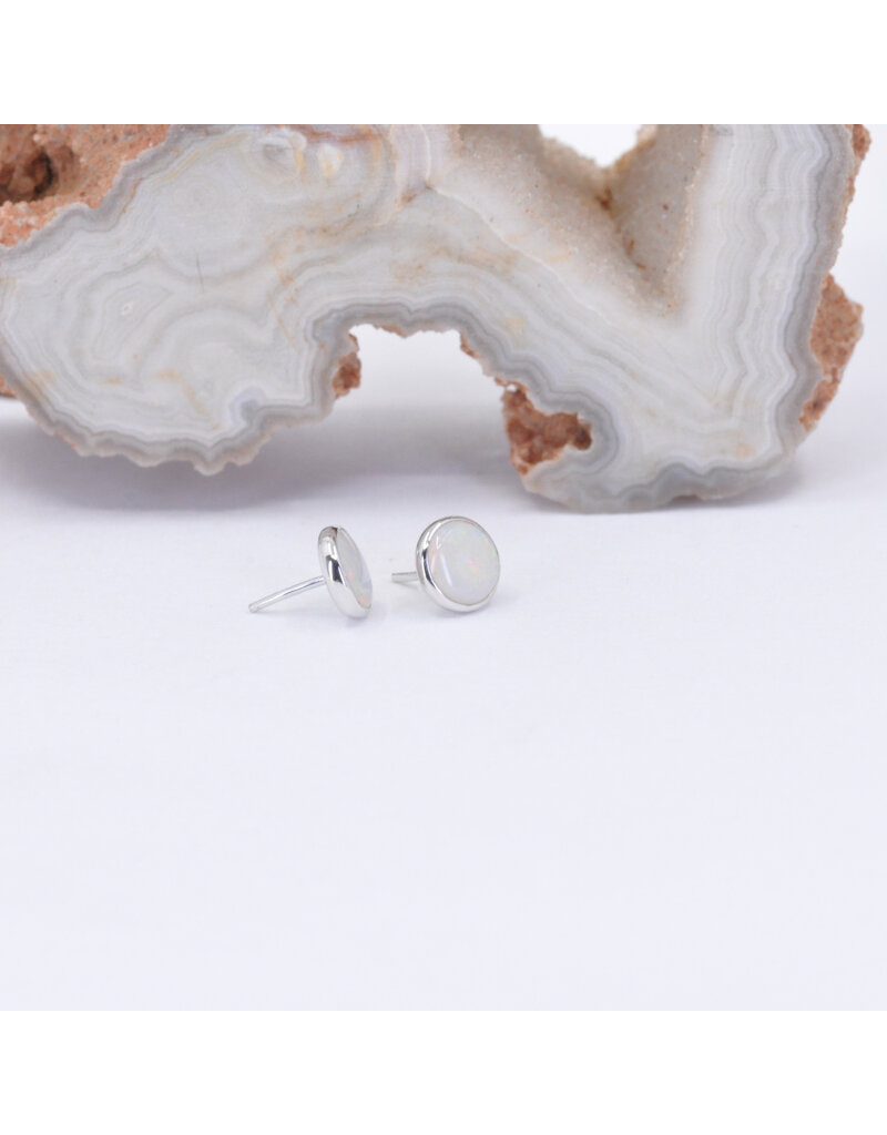 BVLA 4mm Cup with Grade AA Genuine White Opal Cabochon in 14k White Gold Threadless Ends