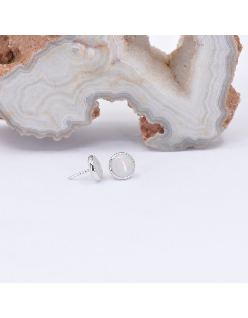 BVLA 4mm Cup with Grade AA Genuine White Opal Cabochon in 14k White Gold Threadless Ends