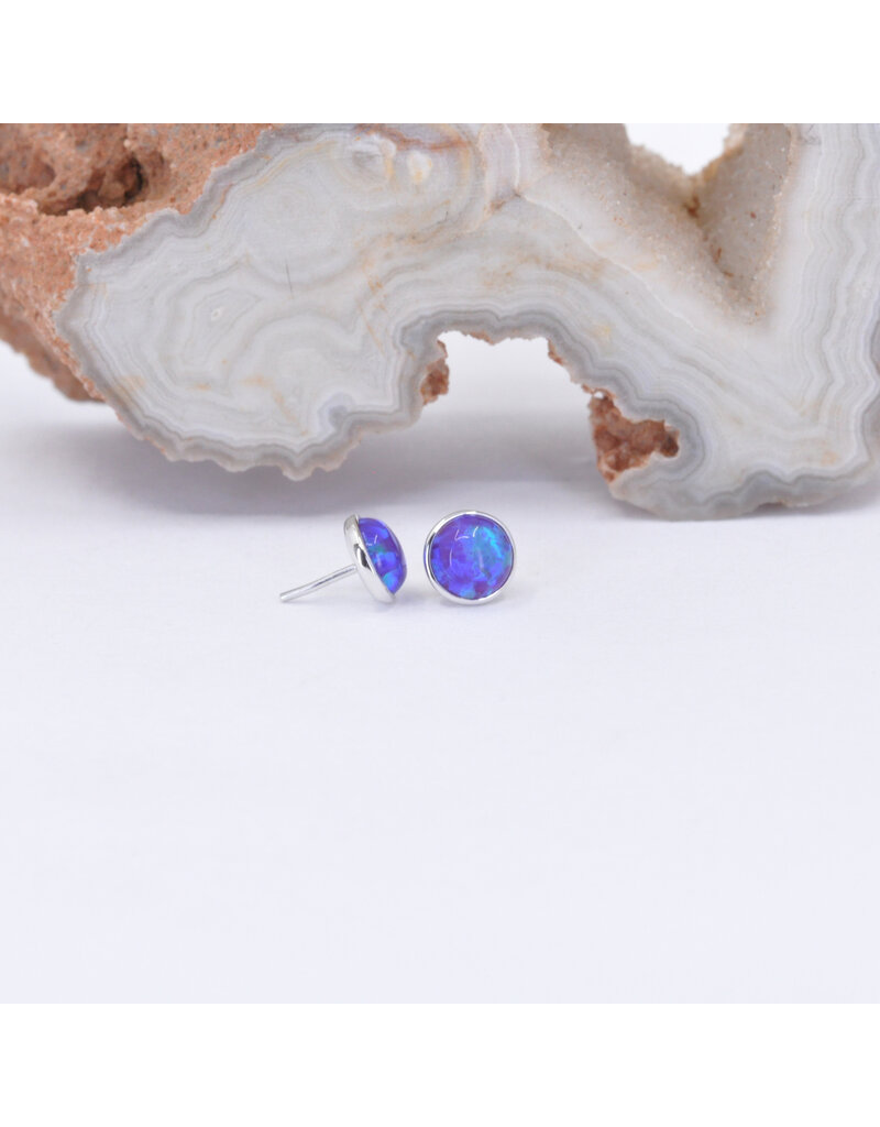 BVLA 4mm Synthetic Purple Opal Cabochon in 14k White Gold Threadless Ends
