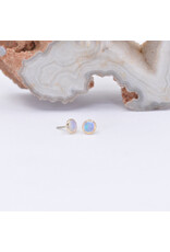 BVLA 3mm Cup with Grade AAA Genuine White Opal Cabochon in 14k Yellow Gold Threadless Ends