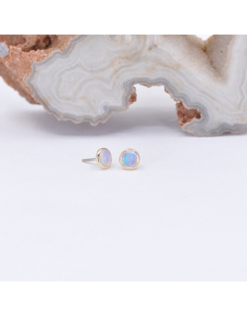 BVLA 3mm Cup with Grade AAA Genuine White Opal Cabochon in 14k Yellow Gold Threadless Ends