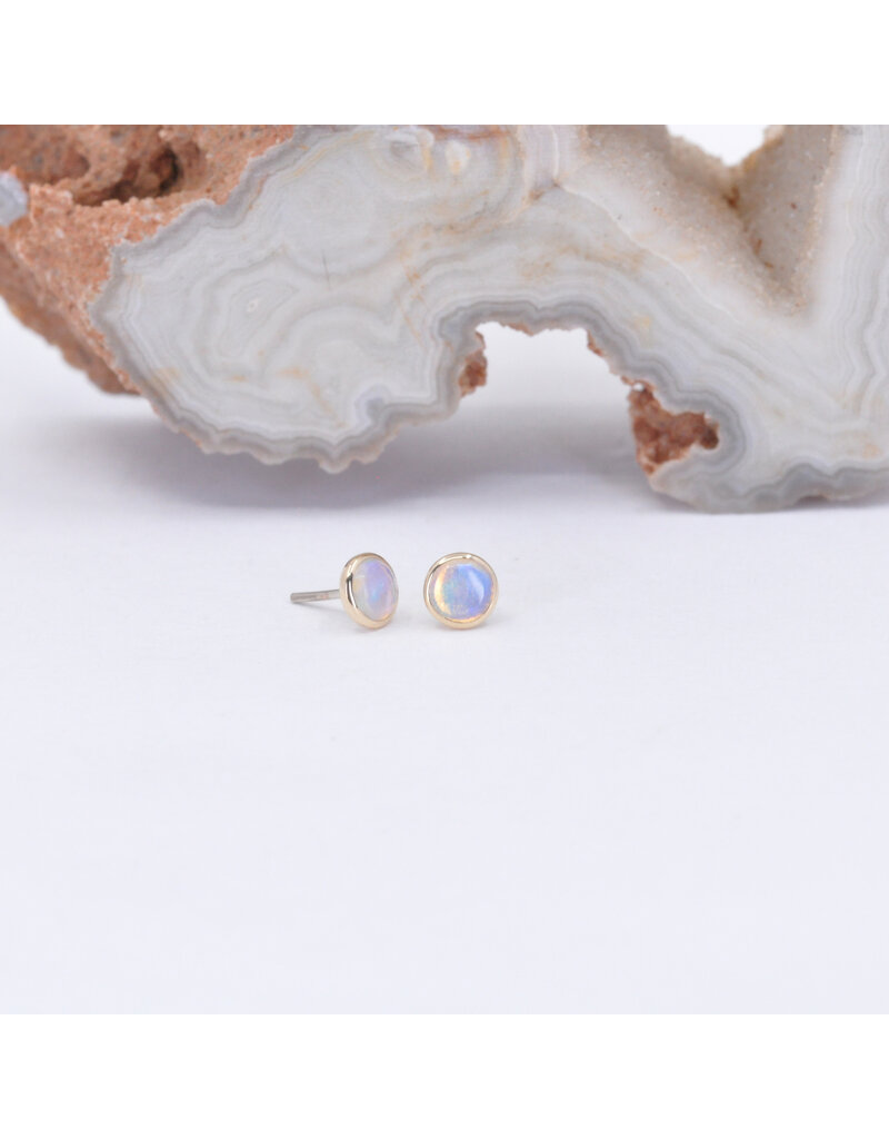 BVLA 3mm Cup with Grade AAA Genuine White Opal Cabochon in 14k Yellow Gold Threadless Ends