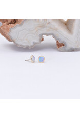 BVLA 3mm Cup with Grade AAA Genuine White Opal Cabochon in 14k Yellow Gold Threadless Ends