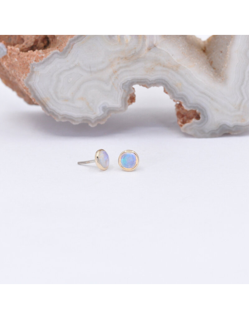 BVLA 3mm Cup with Grade AAA Genuine White Opal Cabochon in 14k Yellow Gold Threadless Ends