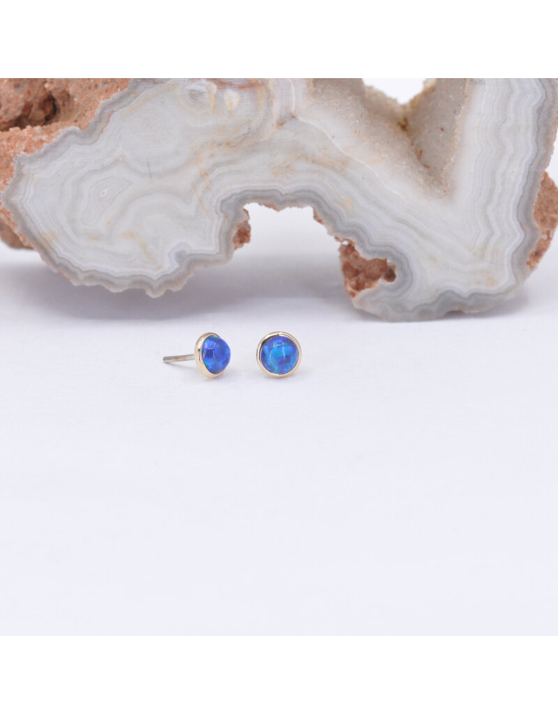 BVLA 3mm Cup Threadless End 14k Yellow Gold Synth Dark Blue Opal