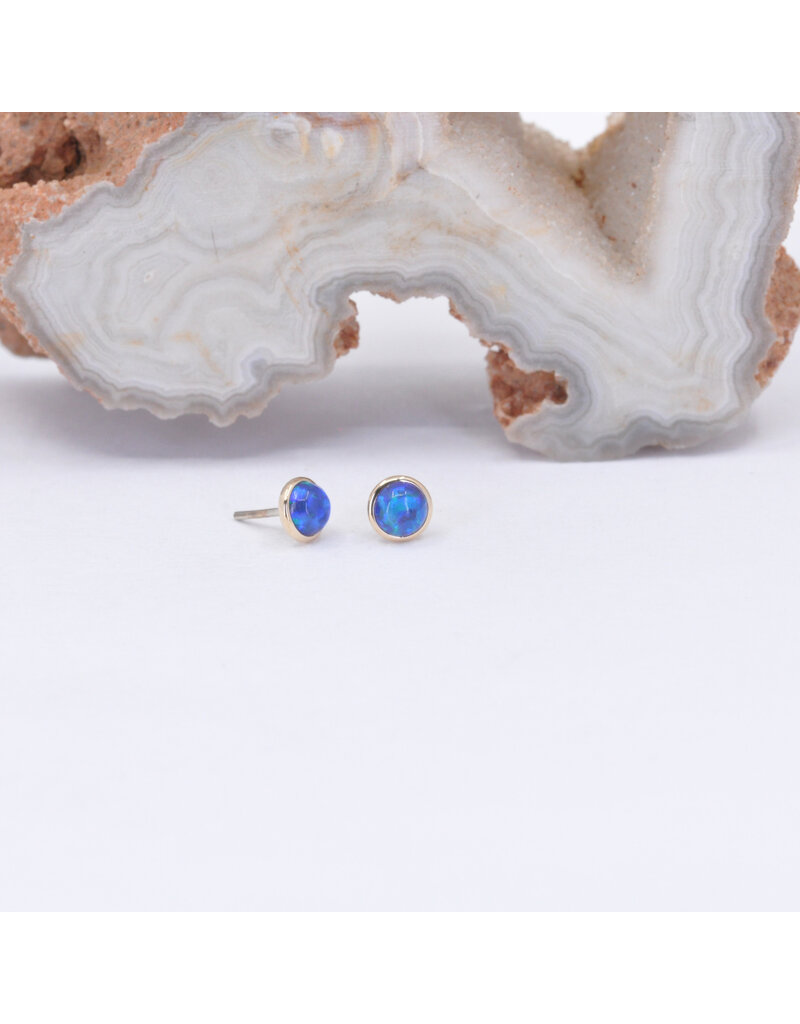 BVLA 3mm Cup with Synthetic Dark Blue Opal Cabochon in 14k Yellow Gold Threadless Ends