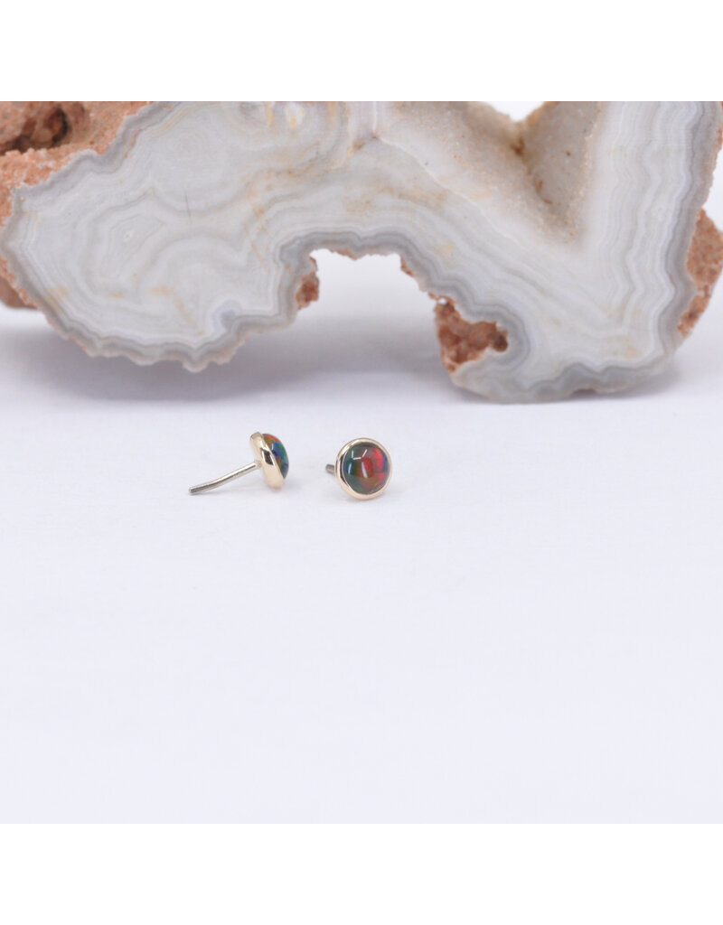 BVLA 3mm Cup with Gilson Black Opal in 14k Yellow Gold Threadless Ends
