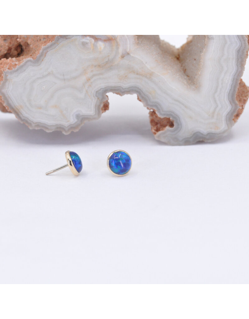 BVLA 4mm Cup with Synthetic Dark Blue Opal Cabochon in 14k Yellow Gold Threadless Ends