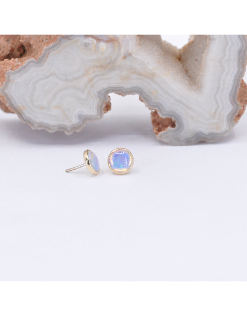 BVLA 4mm Cup with Genuine Grade AA White Opal Cabochon in 14k Yellow Gold Threadless Ends