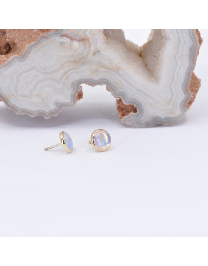 BVLA 4mm Cup with Genuine Grade AA White Opal Cabochon in 14k Yellow Gold Threadless Ends