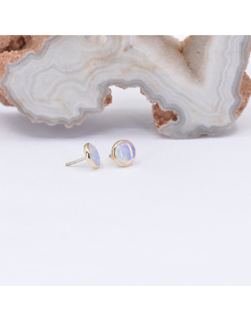 BVLA 4mm Cup with Genuine Grade AA White Opal Cabochon in 14k Yellow Gold Threadless Ends
