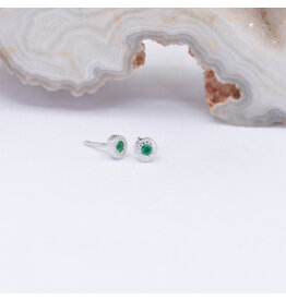 BVLA Pave Circle Threadless End 14k White Gold 2.5mm Emerald AA