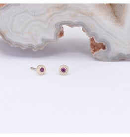BVLA Pave Circle Threadless End 14k Yellow Gold 2.5mm Ruby AA