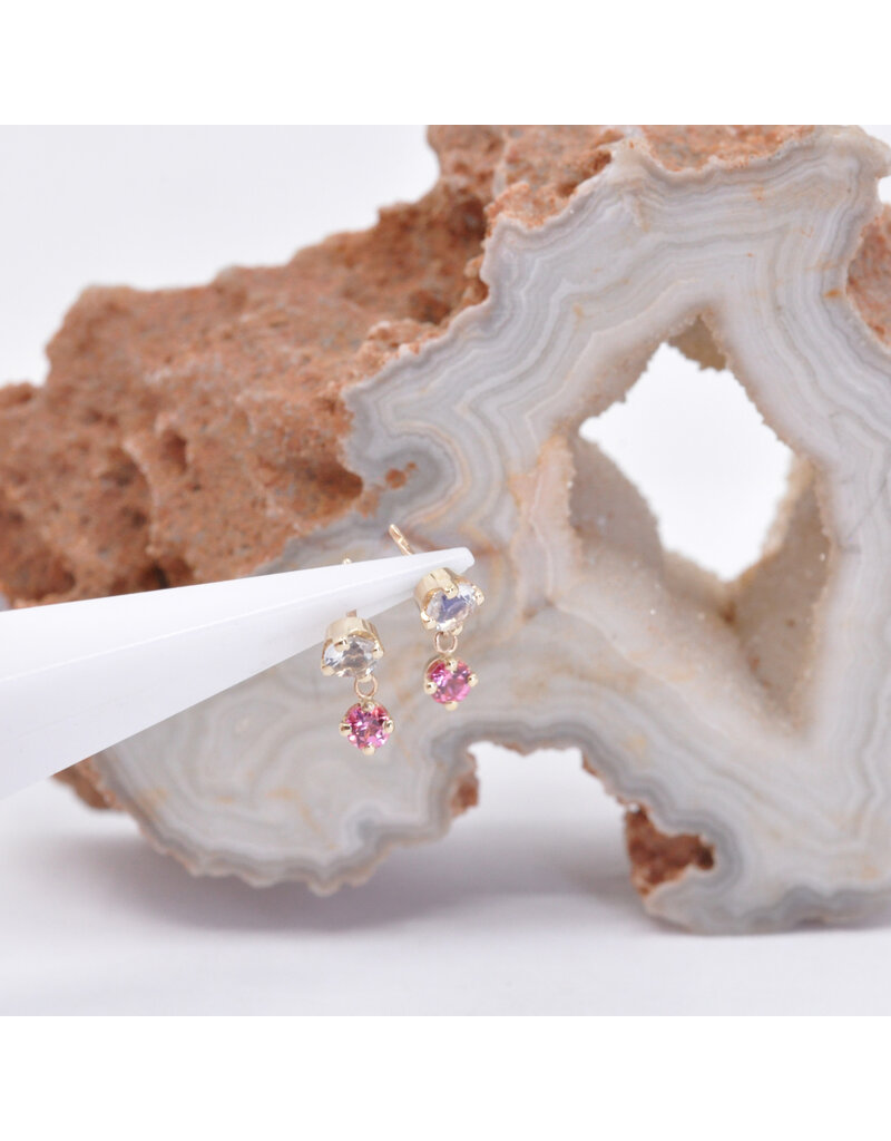 BVLA Duet with Faceted Rainbow Moonstone and Padparadscha Sapphire in 14k Yellow Gold Threadless Ends by BVLA!
