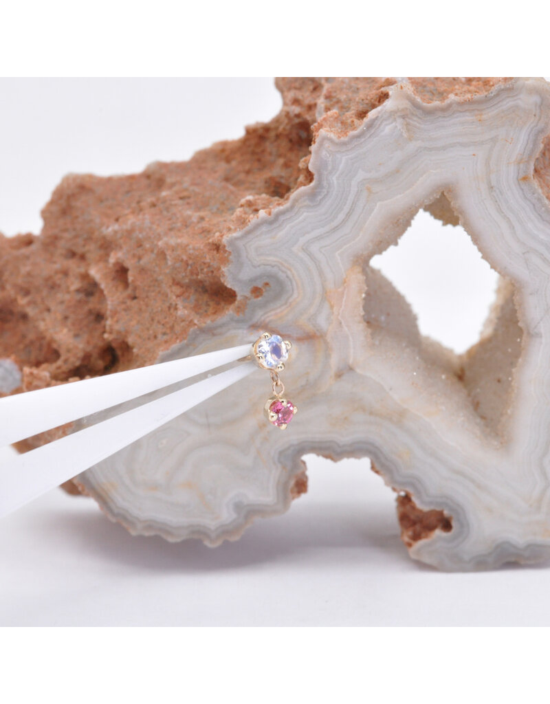 BVLA Duet with Faceted Rainbow Moonstone and Padparadscha Sapphire in 14k Yellow Gold Threadless Ends by BVLA!