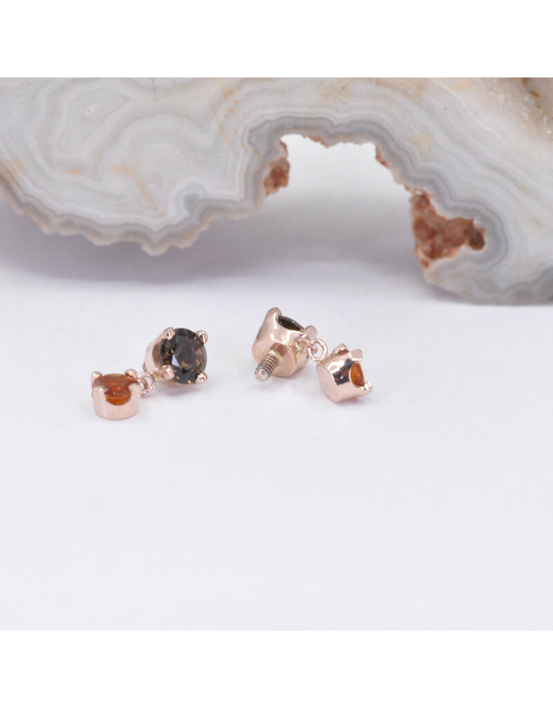BVLA Duet with Smoky Quartz and Madeira Citrine in 14k Rose Gold 16g Threaded Ends by BVLA!