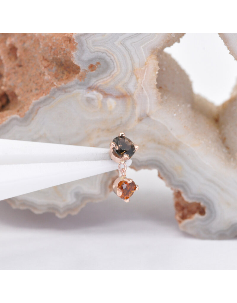 BVLA Duet with Smoky Quartz and Madeira Citrine in 14k Rose Gold 16g Threaded Ends by BVLA!
