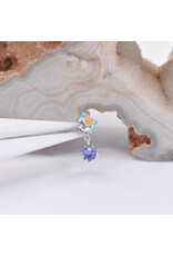 BVLA Duet 4 Prong Dangle Threaded end 14k White Gold  3mm Mercury Mist Topaz and 2.5mm Tanzanite AA