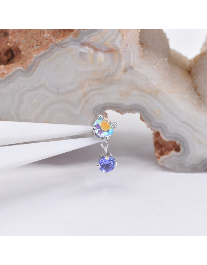 BVLA Duet with 3mm Mercury Mist Topaz and 2.5mm Genuine Grade AA Tanzanite in 14k White Gold 16g Threaded Ends by BVLA!