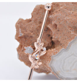 BVLA Jessamine Industrial 16g 1 1/4" Mercury Mist Topaz & Diamond Rose Gold