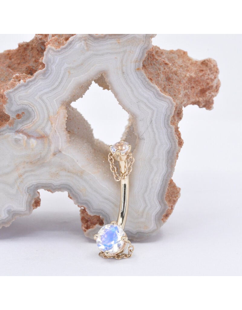 BVLA Rianna Navel Curve 14g 7/16"" 14k Yellow Gold Faceted Rainbow Moonstone