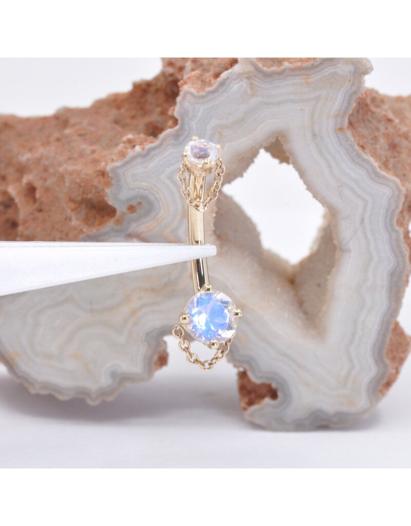 BVLA Rianna Navel Curve 14g 7/16"" 14k Yellow Gold Faceted Rainbow Moonstone