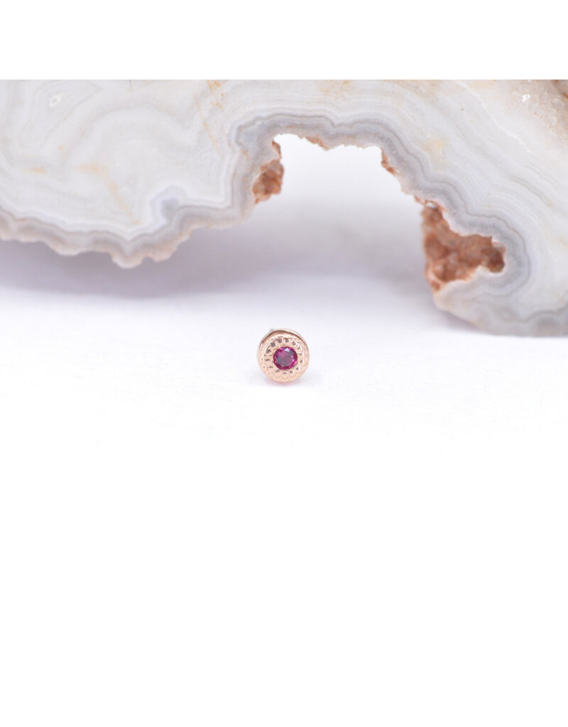 BVLA Pave Circle Threadless End 14k Rose Gold 2.5mm Ruby AA